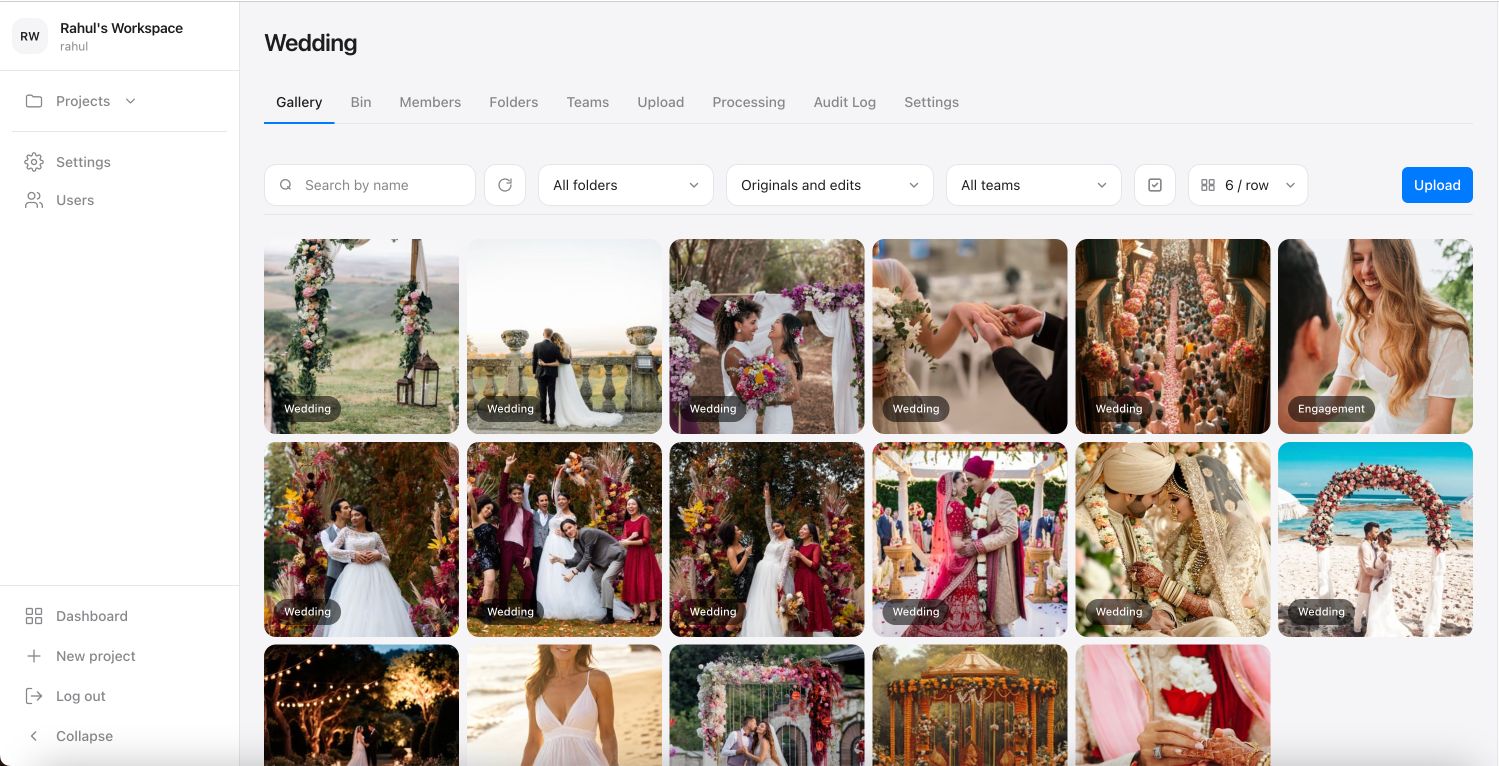 Gallery view with photos organized by folder